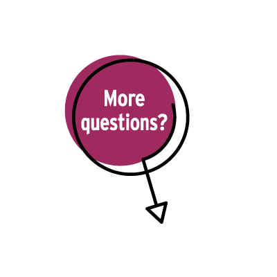 Circle icon that says, "More questions?" with an arrow