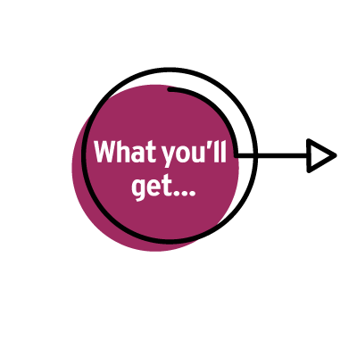 Circle icon that says "What you'll get..." with an arrow pointing to the right.